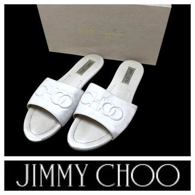 Sandalias planas Jimmy Choo Tiaret talla 40 EE. UU. 10 bolsa antipolvo de cuero de becerro blanco en caja Foto 1 de 4