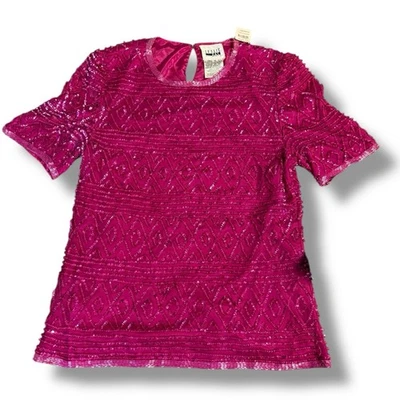 NWT Vintage Leslie Fay Evenings Sequin Silk Top Pink Luxury 80s Top Size Small - Image 1 of 4