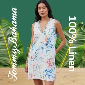 Tommy Bahama Kleid Leinen Tropical Blumen Taschen Pullover Unterteil/Distress Gr. M - Bild 1 von 16