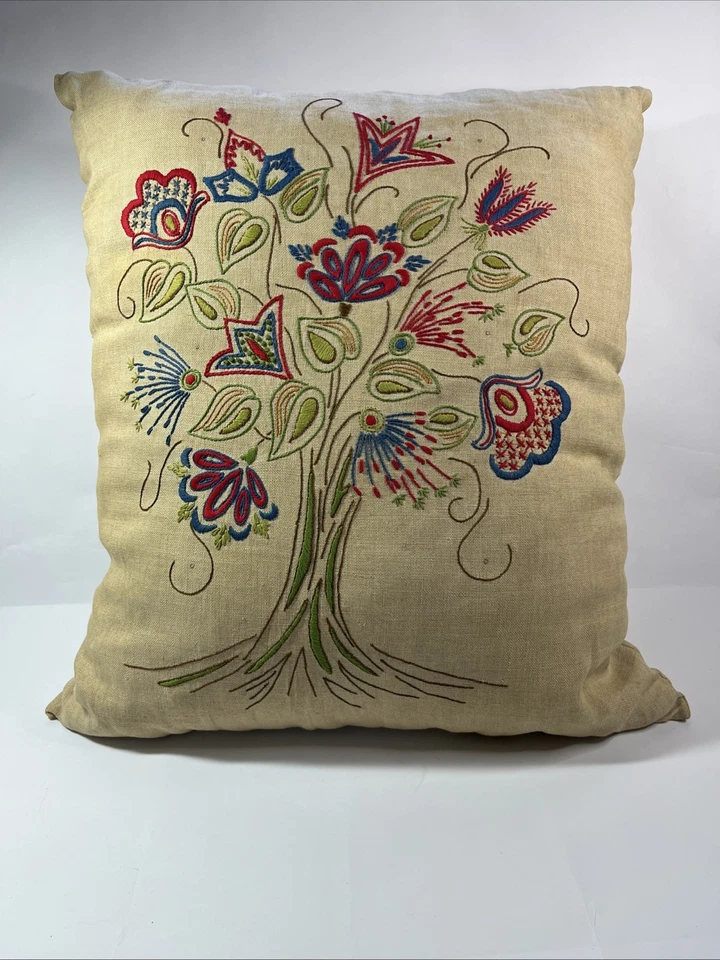 Hand Stitched Embroidery Handmade Throw Seat Cushion Pillow 18” Bouquet Floral - Image 1 of 4