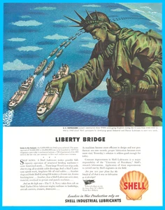 Shell gasoline Lady Liberty military Navy battleships NY print ad 1943 WWII - Picture 1 of 5