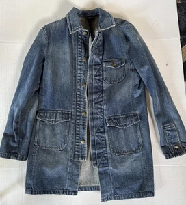 VTG Ralph Lauren Blue Jean Jacket Duster Brass Buttons 1990’s Size Large - Picture 1 of 7