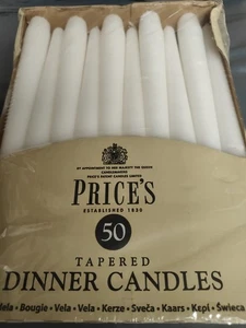 Pack of 50 Price's Tapered Dinner Candles - White - Picture 1 of 1