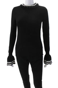 & Other Stories Womens Striped Ruffle Neck Bell Sleeve Sweater Top Black Size XS - Picture 1 of 5