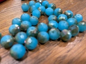 Czech Blue & Burnt silver round faceted Glass Bead two tone - Picture 1 of 8