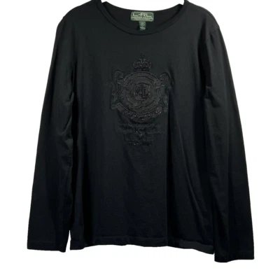 Ralph Lauren Active Crest Top L Cuentas Manga Larga Negro Sólido Pullover Elástico Foto 1 de 4