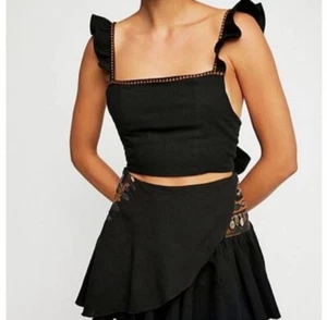 Free People Sria Festival bauchfreies Oberteil schwarz zum Binden Größe 4 Small - Bild 1 von 8