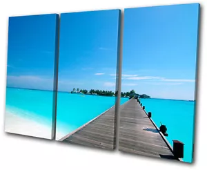 Tramonto paesaggio marino spiaggia molo TREBLE CANVAS WALL ART quadro stampa VA - Foto 1 di 1
