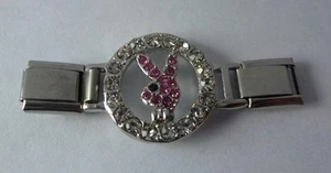 BUNNY Pink Clear Gems Italian Charm CONNECTOR LINK Rabbit fits ALL 9mm Bracelets - Picture 1 of 2