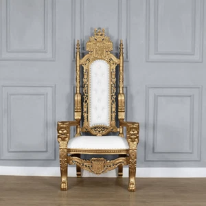 Throne Chair - Gold Frame - Lion Chair , Carving Throne Chair - Picture 1 of 7
