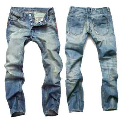 Mens Ripped Straight Leg Casual Denim Hip Hop Punk Jeans Pants Retro Blue New - Image 1 of 4
