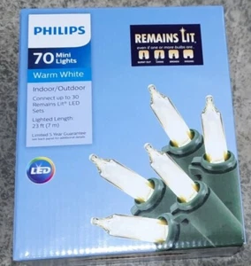 Philips 70 Count Christmas Mini String Lights, 23' Long, LED Clear, REMAINS LIT - Picture 1 of 6