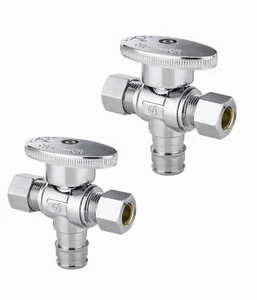 EFIELD 2 PCS 1/4-Turn Dual Angle Stop Valve Pex- A 1/2" Inlet x 3/8" x3/8 Comp - Picture 1 of 7