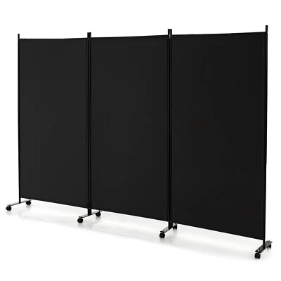 3-Panel Folding Room Divider Rolling Privacy Screen w/Lockable Wheels 180 cm - image 1 of 4