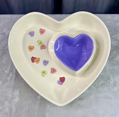 Ceramic Heart-Shaped Serving Tray + Built-in Heart Shaped Bowl - ￼Candy Hearts - Image 1 of 4