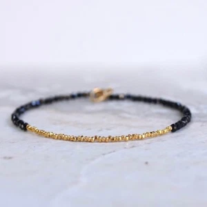 Vergoldet & Schwarz Spinell Facettiert Rondell Edelstein Perlen Damen Armband 6-8" - Bild 1 von 11