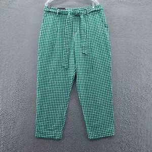 Banana Republic Womens Seersucker Ankle Pants 14 Jade Green White Check Belt NEW - Picture 1 of 16
