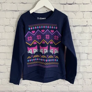 Hanes Girls Navy Blue Pullover Sweatshirt Size Medium Fair Isle Fox - Picture 1 of 4