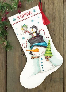 Jolly Trio Christmas Stocking Counted Cross Stitch Kit 16" Long 14 Count - Picture 1 of 1