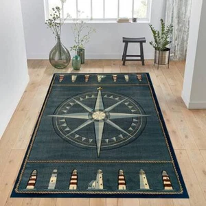 Lighthouse Nautical Rug, Compass Design, Compass Rug,Rug Decoration,Salon Decor - Picture 1 of 3