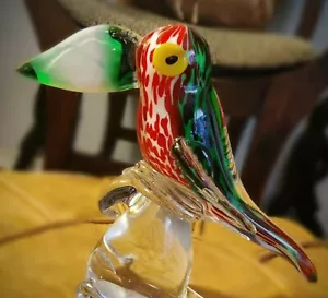 Murano ART GLASS ๐ฆ TOUCAN TROPICAL BIRD Sculpture / Paperweight, Colorful! - Picture 1 of 7