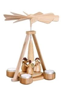 Pyramide Engel mit Teelichter natur BxHxT 21,5x25x21,5cm NEU Holzpyramide Holz - Bild 1 von 1
