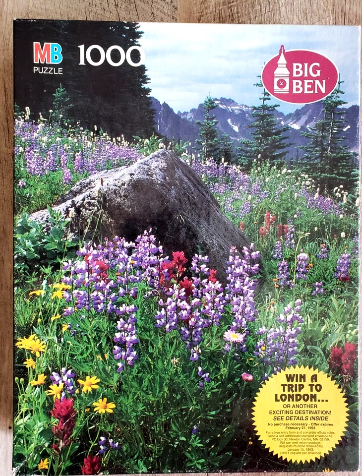 1000 piezas PUZZLE BIG BEN CABALLO MUERTO ARROYO SENDERO WA FLORES PÚRPURAS MONTAÑAS Foto 1 de 1