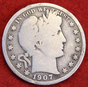 Medio dólar barbero 1907 90% moneda de plata circulada BH557 - Imagen 1 de 2