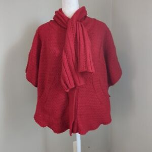 Anthropologie Sparrow Wool Knit Cardigan Sweater Scarf Cable Knit Red Wool Small