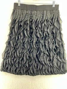 Rock Damen Größe Medium Schwarz Romantisch Rüschen Pull On Witchy Goth Knielang - Bild 1 von 11