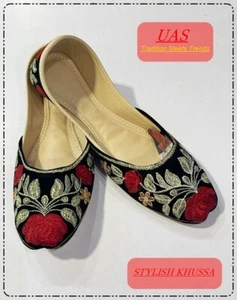 Multi color WOMEN HANDMADE FLAT JOTI LEATHER KHUSSA SHOE - Picture 1 of 6