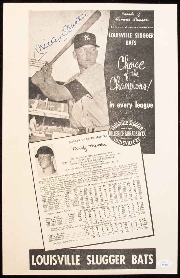 1956 Mickey Mantle Louisville Slugger Auto Advertising Sign HOF JSA/COA RARE! - Imagem 1 de 1