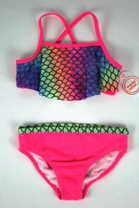 NEW Toddler Girls 2 Piece Swimsuit 2T Glitter Mermaid Bikini UPF 50+ Pool Beach - Picture 1 of 3