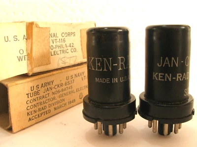 2 tubos Ken-Rad 6SJ7 / VT-116 emparejados años 40 - Nuevo stock antiguo / Nuevo en cajas Foto 1 de 4