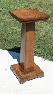 Tiger Oak Mission Plant Fern Bust Art Display Stand 29" T Pedestal Table Footed - Picture 1 of 12