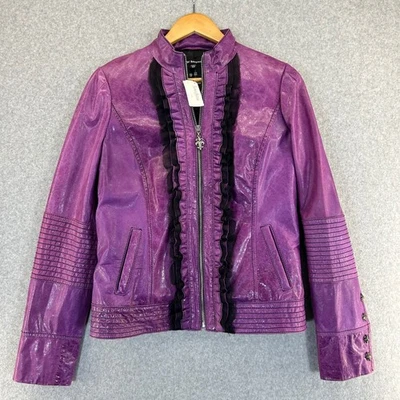 Abrigo Chaqueta Royal Underground Cuero Púrpura con Volantes Mujer Motociclista Mujer Mediano Nuevo con Etiquetas Foto 1 de 4