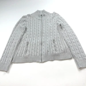 Lauren Ralph Lauren Large Cable Knit Zip Mock Neck Sweater Gray Crest - Picture 1 of 11