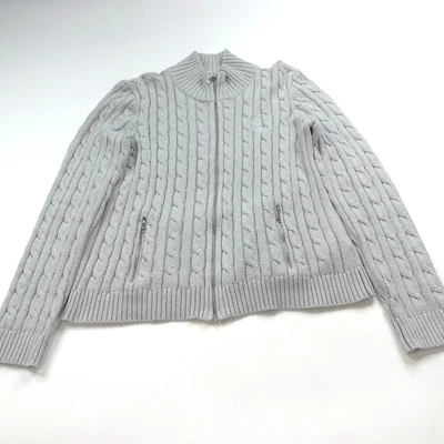 Lauren Ralph Lauren 大号电缆针织拉链模拟领毛衣灰色胸罩 — 第 1/4 张图片