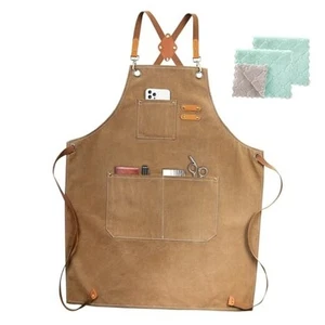 Chef Apron, Cotton Canvas Cross Back Apron with Pockets for Cappuccino Brown - Picture 1 of 7