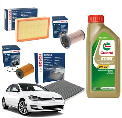 KIT TAGLIANDO GOLF 7 VII 1.6 2.0 TDI E GTD BOSCH 5 LT OLIO CASTROL EDGE LL 5W30 - Immagine 1 di 4
