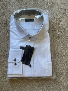 Eterna White Shirt Navy Buttons, Navy Inner Collar/ Cuffs Size 18.5" Comfort Fit - Picture 1 of 3
