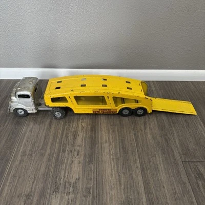 VTG Structo Auto Transport Truck Trailer Chrome Cab Ramp Pressed Steel 50s-60s - Image 1 of 4