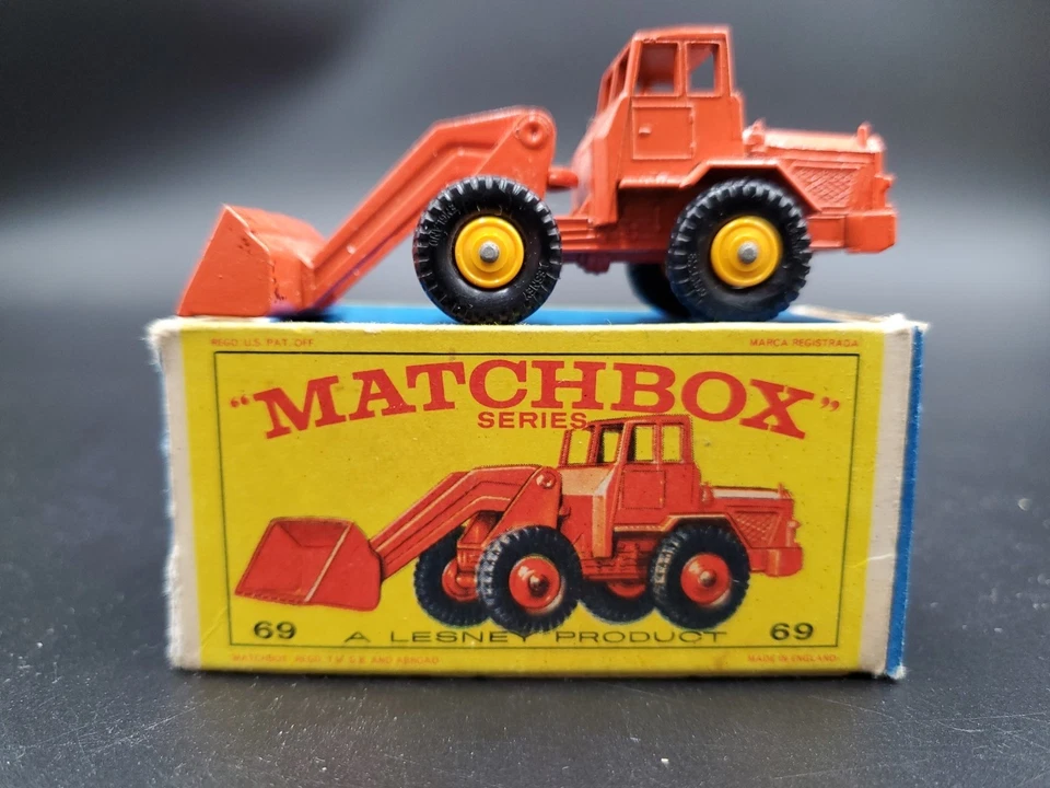 Vintage Lesney Matchbox Hatra Tractor Shovel #69 Solid Orange W/ Box READ DESC.! - Image 1 of 4
