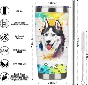 Bicchiere da viaggio Siberian Husky - Bicchiere isolato sottovuoto con cannuccia e coperchio -20 oz - Foto 1 di 3