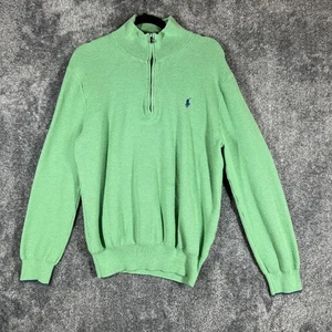 Polo Ralph Lauren Sweater Mens Large Green Half Zip Pullover Pima Cotton Classic - Picture 1 of 9