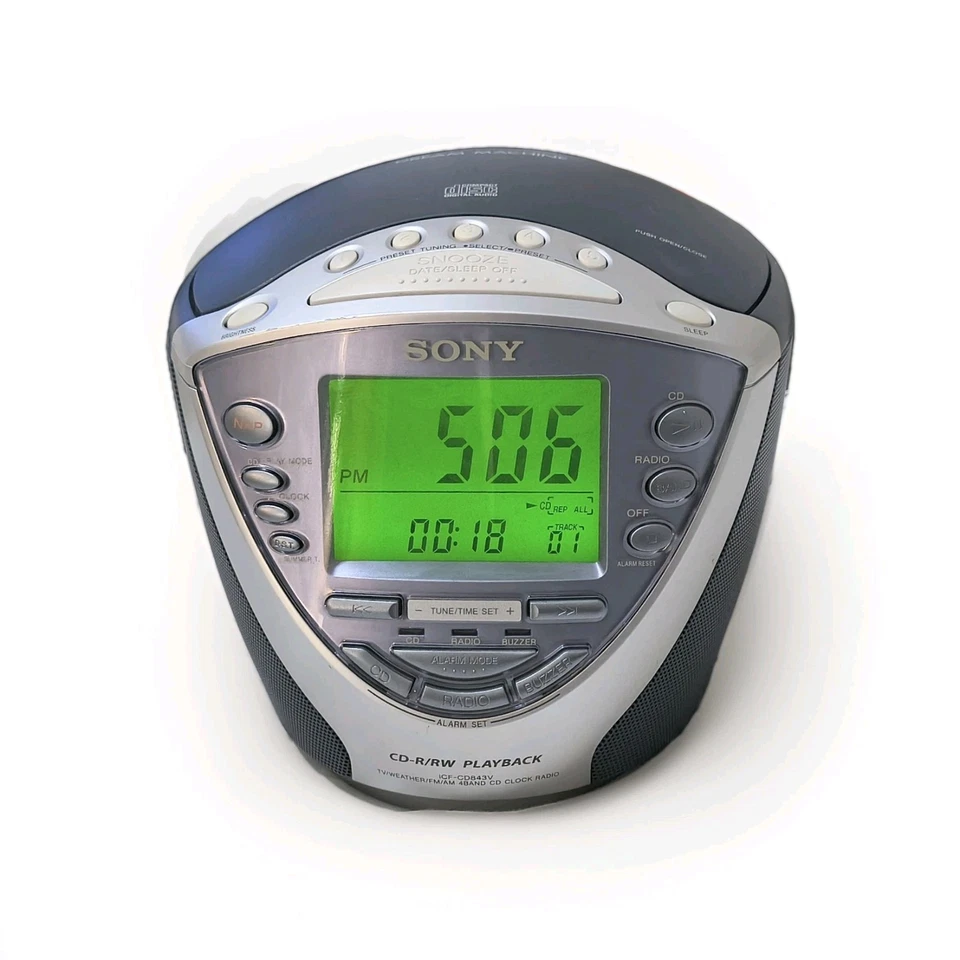Sony Dream Machine ICF-CD843V AM FM Radio CD Player Alarm Clock Tested WORKING - Image 1 of 4