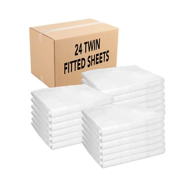 Fitted Bed Sheets (Case of 24) Soft White 180 Thread Count Size Options Bulk Set - Image 1 of 4