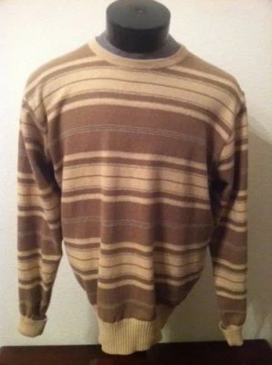 Suéter vintage POLO Ralph Lauren golfe bronzeado multi listrado mistura de linho gola redonda P - Imagem 1 de 4