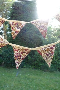 caramel Handmade Indian wedding Silk Sari Bunting Flags Garden 3 metres SKU18728 - Picture 1 of 7