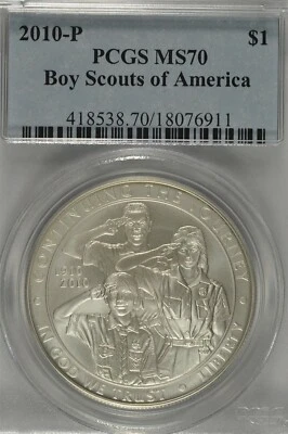 2010 P Boy Scouts of America Commemorative Silver Dollar PCGS MS70 - Image 1 of 3